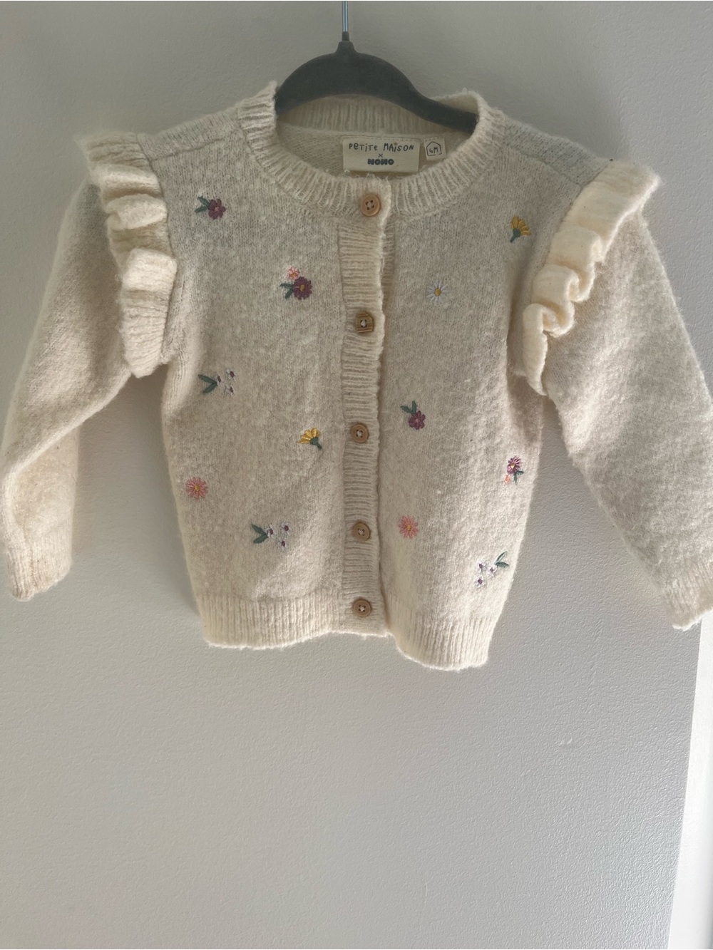 6M Cream Floral Ruffle Knit Cardigan